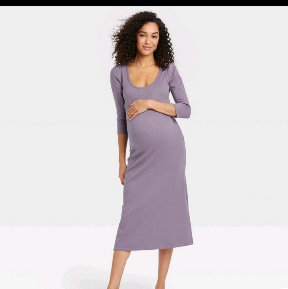 The Nines by Hatch Ribbed Jersey Maternity Dress in Mauve Size Medium